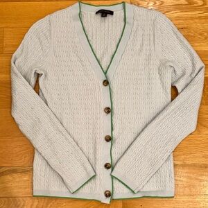 Ann Taylor Light Blue Cardigan / Button Up Sweater w Green Trim | Size M